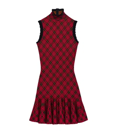 Alexander Mcqueen High-neck Check Mini Dress In Burgundy