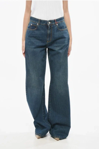 Alexander Mcqueen High Rise Wide Leg Jeans In Blue