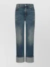Alexander Mcqueen Whiskering Detail High Rise Cuffed Straight Leg Jeans