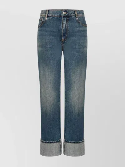 ALEXANDER MCQUEEN HIGH WAIST DENIM JEANS WITH CUFFED HEM