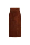 Alexander Mcqueen Womens Brown Brushed-suede Split Leather Midi Skirt In Brown