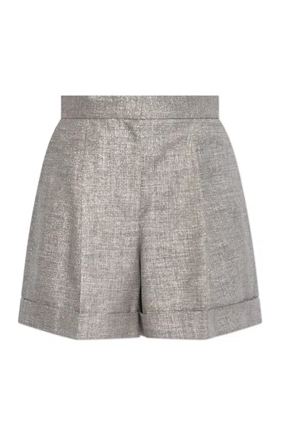 Alexander Mcqueen High Waist Pleated Shorts In Silver