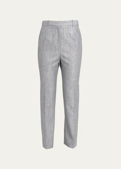 Alexander Mcqueen High Waisted Cropped Metallic Trousers In Gray