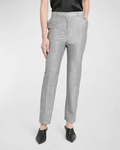 Alexander Mcqueen High Waisted Cropped Metallic Trousers In Silver