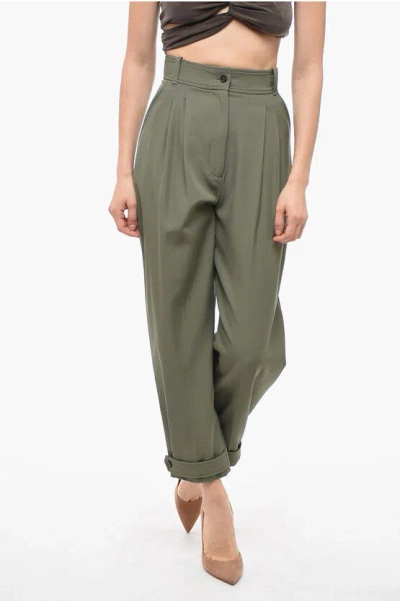 Alexander Mcqueen High-waisted Draped Pants With Cropped Fit In Green