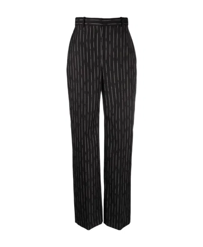 Alexander Mcqueen High-waisted Striped Wool Trousers In Black
