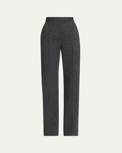 Alexander Mcqueen Wool Blend Trousers Straight Leg Embroidery In Gray