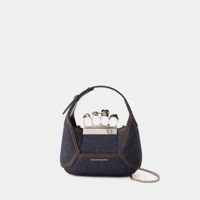Alexander Mcqueen Women's Jewelled Mini Hobo Bag In Denimblack