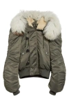 Alexander Mcqueen Shearling Collar Bomber Jacket In Cargo Green