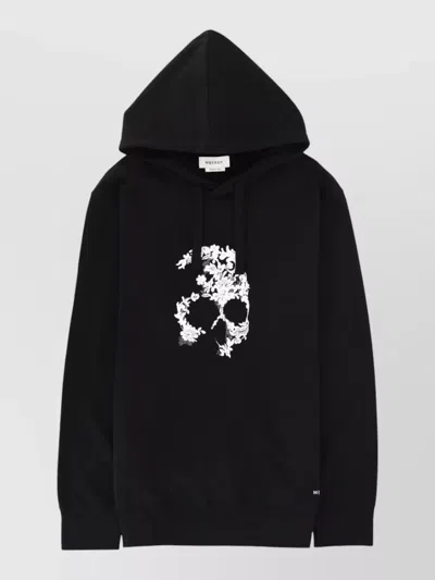 Alexander Mcqueen Hooded Knit Jumper Graphic Logo Detail In Black