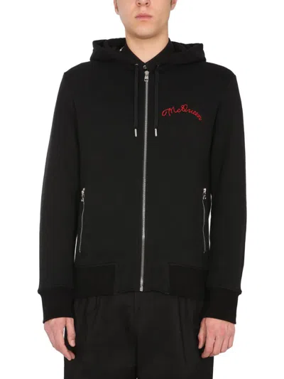 Alexander Mcqueen Hooded Zipped Sweatshirt In Black