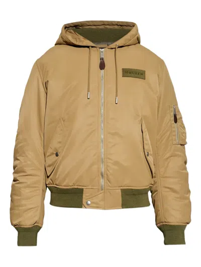 Alexander Mcqueen Hooded Zip-up Bomber Jacket In Brown