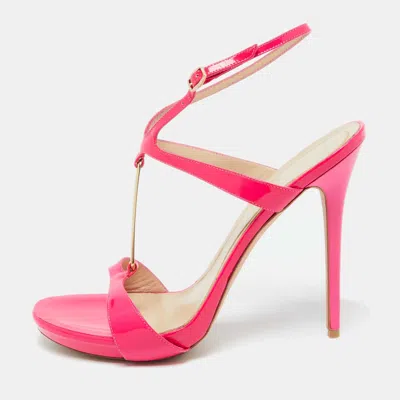Pre-owned Alexander Mcqueen Hot Pink Patent Leather Ankle Strap Sandals 39.5