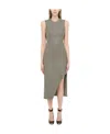 Alexander Mcqueen Houndstooth Asymmetric Midi Dress In Gray