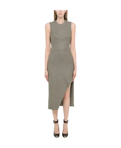Alexander Mcqueen Houndstooth Asymmetric Midi Dress In Gray