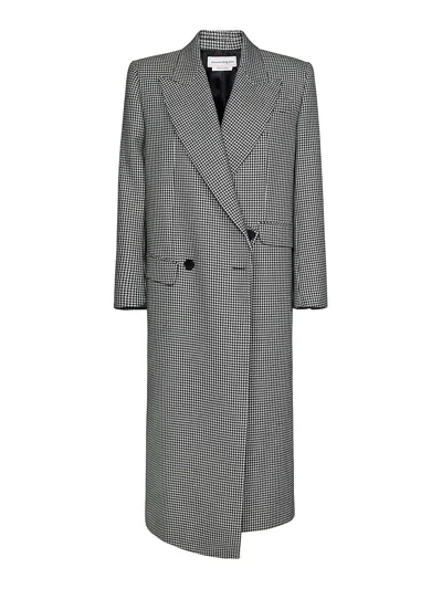 Alexander Mcqueen Houndstooth Asymmetrical Coat In Black
