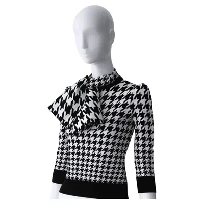 Pre-owned Alexander Mcqueen Houndstooth Bow Jumper Wool Dogtooth Sweater Blouse Top In Black