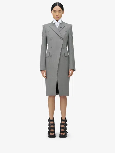Alexander Mcqueen Houndstooth Cutaway Coat In Black/ivory