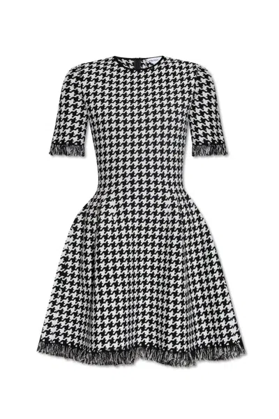ALEXANDER MCQUEEN HOUNDSTOOTH FRAYED-EDGE MINI DRESS