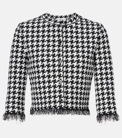ALEXANDER MCQUEEN HOUNDSTOOTH FRINGED JACQUARD CARDIGAN