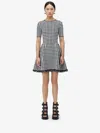 Alexander Mcqueen Fringe Trim Houndstooth Round Neckline Short Sleeves In Black/ivory