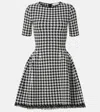 Alexander Mcqueen Fringe Trim Houndstooth Round Neckline Short Sleeves In Black