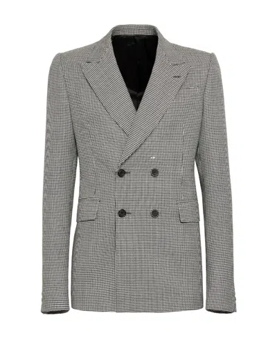Alexander Mcqueen Houndstooth-print Double-breasted Blazer In Gray