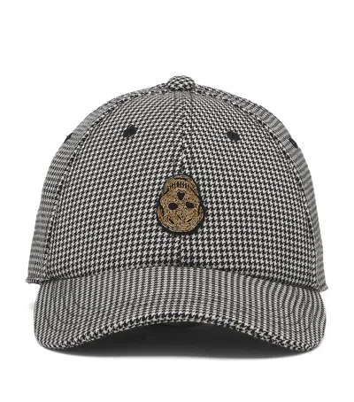 Alexander Mcqueen Houndstooth Skull Baseball Cap In Black/ivory