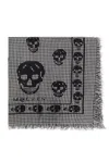 Alexander Mcqueen Houndstooth Skull Printed Frayed-edeg Scarf In Blackivory
