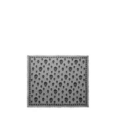 Alexander Mcqueen Houndstooth Skull Scarf In Gray