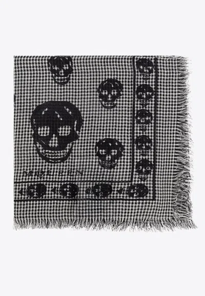 ALEXANDER MCQUEEN HOUNDSTOOTH SKULL SILK AND WOOL FOULARD