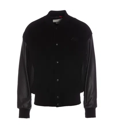 Alexander Mcqueen Leather-trimmed Bomber Jacket In Black