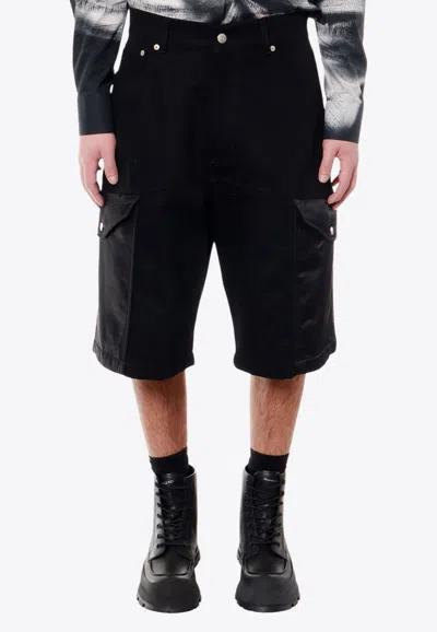 Alexander Mcqueen Hybrid Denim Bermuda Shorts In Black