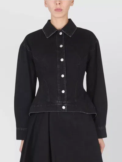 Alexander Mcqueen Hybrid Denim Jacket Collared Detail In Black