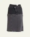Alexander Mcqueen Mcqueen Two-tone Low Rise Denim Midi Skirt In Grey Red