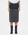 Alexander Mcqueen Mcqueen Two-tone Low Rise Denim Midi Skirt In Grey Red