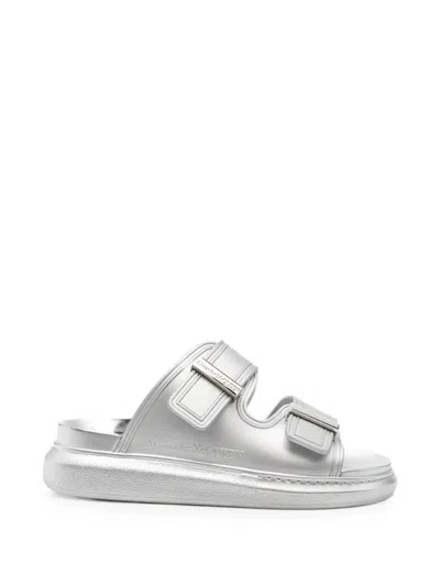 Pre-owned Alexander Mcqueen Hybrid Double-strap Slides In Silver