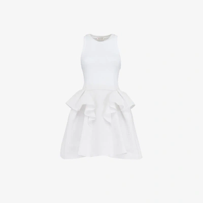 Alexander Mcqueen Hybrid Mini Dress In Optic White
