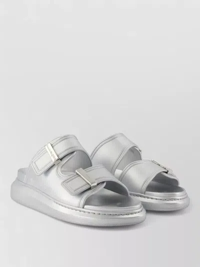Alexander Mcqueen Hybrid Rubber Double Strap Flat Sandals In Silver