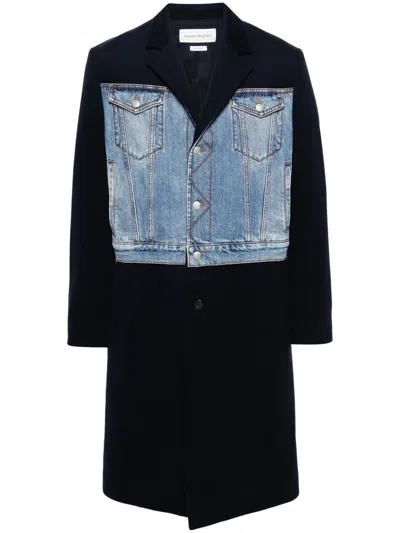 Alexander Mcqueen Hybrid Single-breasted Coat In Blue