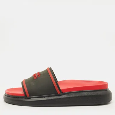 Pre-owned Alexander Mcqueen Hybrid Size 41 Black/red Rubber Logo Slide Sandals