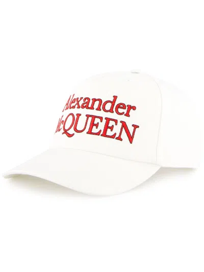 Alexander Mcqueen Iconic Curved Brim Hat In White