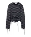 Alexander Mcqueen Distressed Striped Wool Sweater In Blue