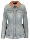 ALEXANDER MCQUEEN INDIGO FADED DENIM JACKET WITH RUFFLES JACKETS BLUE