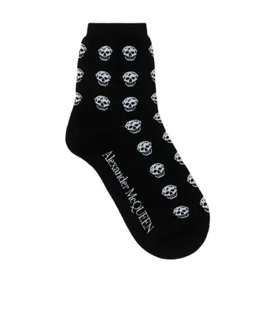 Alexander Mcqueen Intarsia-knit Ankle Socks In Black