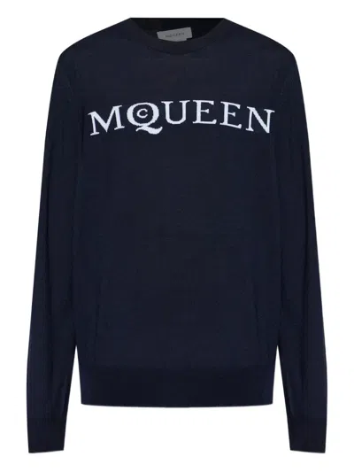 Alexander Mcqueen Intarsia-knit Logo Sweater In Blue