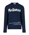 Alexander Mcqueen Mcqueen Graffiti Intarsia Cotton Sweater In Blue