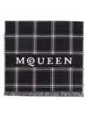 Alexander Mcqueen Logo Check Wool Jacquard Scarf In 黑色