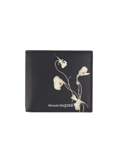 Alexander Mcqueen Iris Floral Printed Bi-fold Wallet In Black
