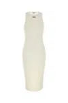 Alexander Mcqueen Cotton Crew Neck Midi Dress With Ribbed Texture